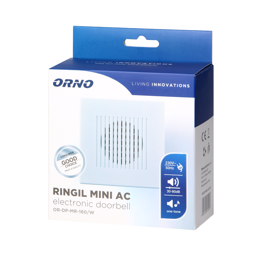 Electronic, wired doorbell RINGIL MINI AC, one tone, 230V, white