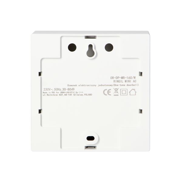 Electronic, wired doorbell RINGIL MINI AC, one tone, 230V, white Electronic, wired doorbell RINGIL MINI AC, one tone, 230V, white