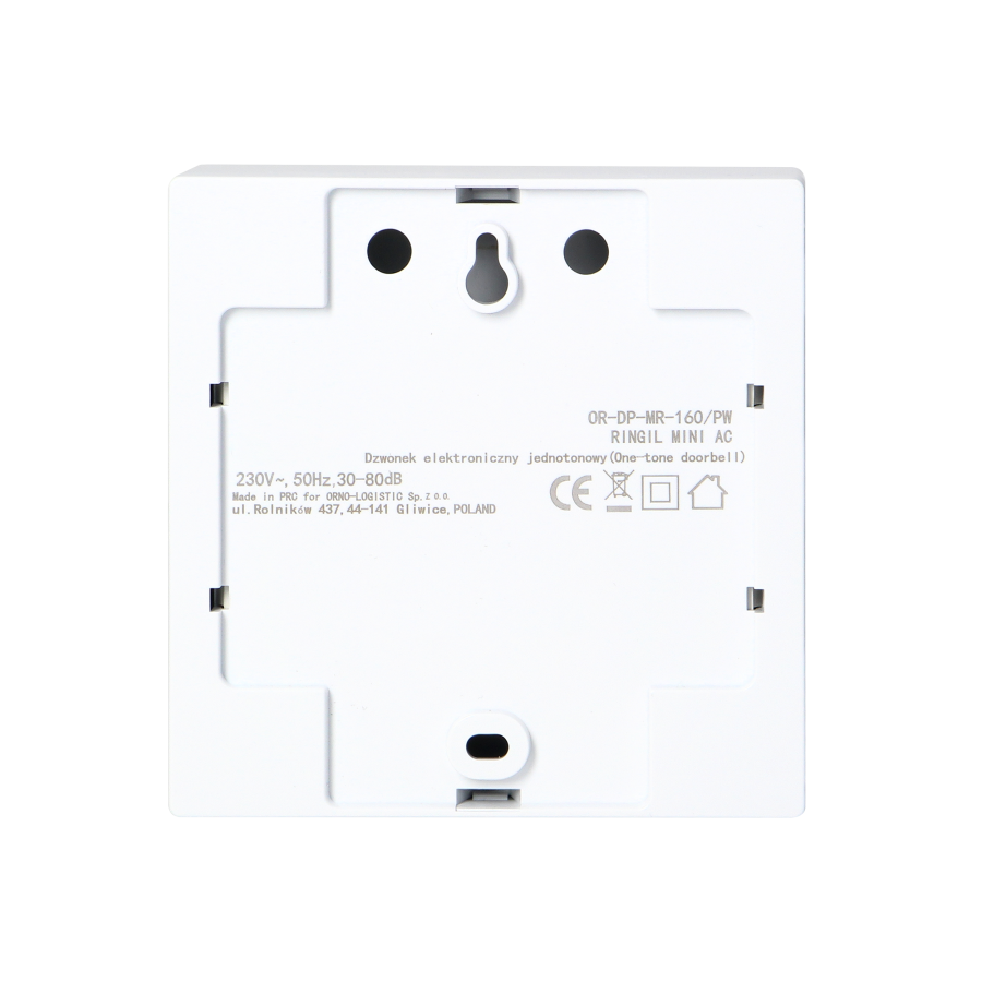 Dzwonek przewodowy elektroniczny jednotonowy RINGIL MINI AC, 230V, śnieżnobiały