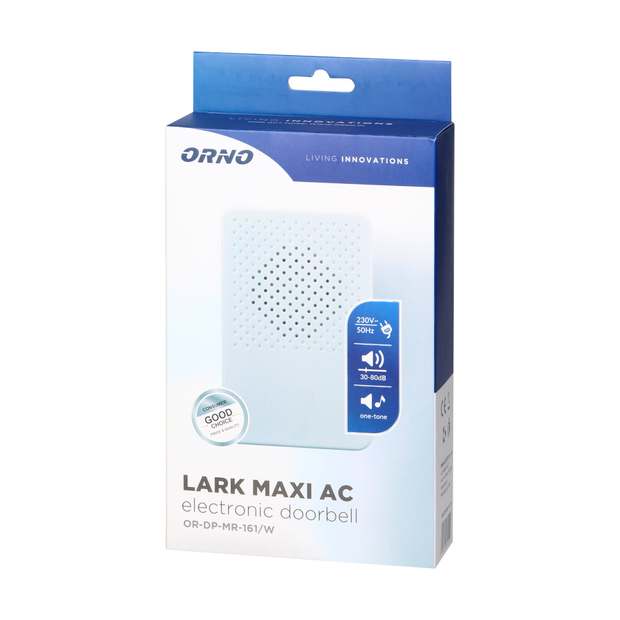 Dzwonek przewodowy elektroniczny jednotonowy LARK MAXI AC, 230V, biały
