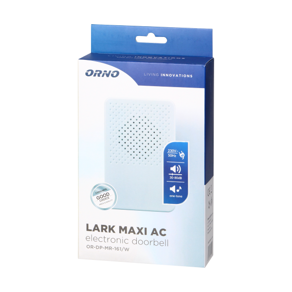 Dzwonek przewodowy elektroniczny jednotonowy LARK MAXI AC, 230V, biały