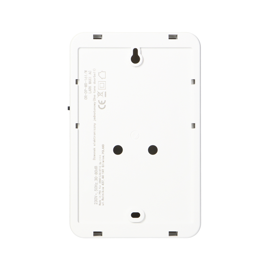 Dzwonek przewodowy elektroniczny jednotonowy LARK MAXI AC, 230V, biały