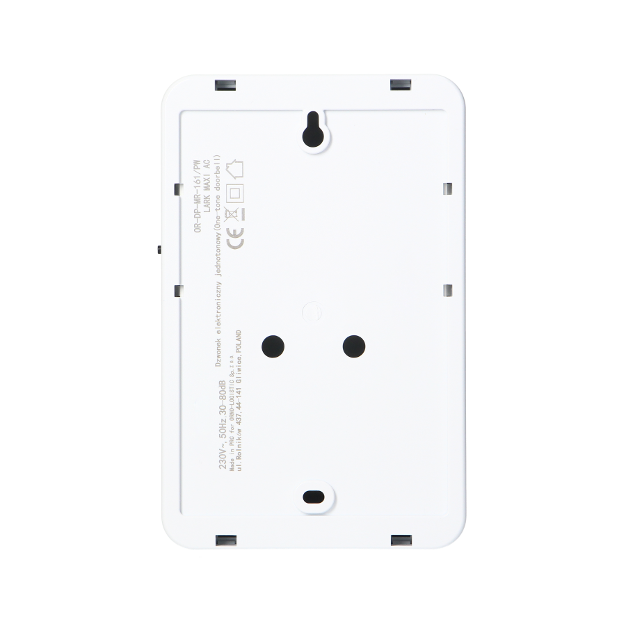 Dzwonek przewodowy elektroniczny jednotonowy LARK MAXI AC, 230V, śnieżnobiały