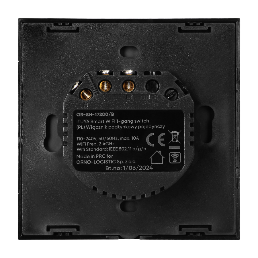 Tuya Smart Wi-Fi flush-mounted 1-gang switch, black