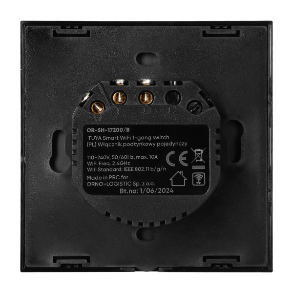 Tuya Smart Wi-Fi flush-mounted 1-gang switch, black