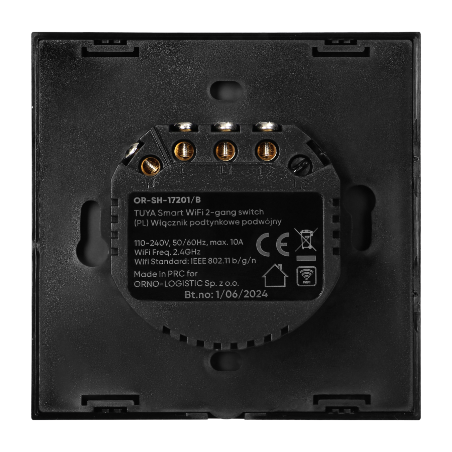 Tuya Smart Wi-Fi flush-mounted 2-gang switch, black