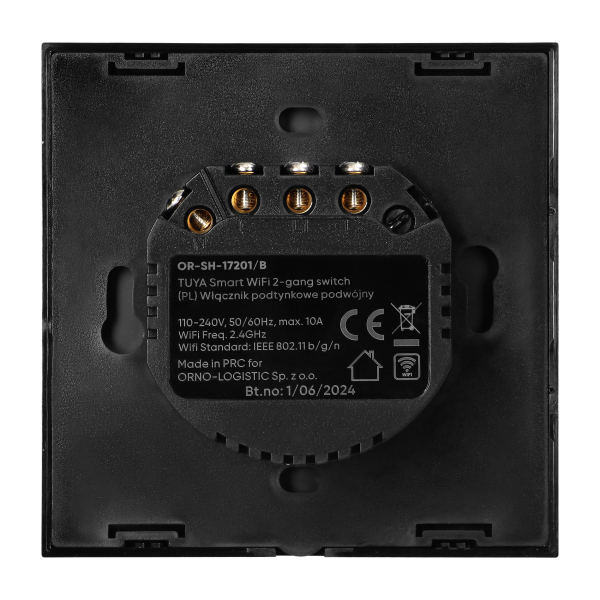 Tuya Smart Wi-Fi flush-mounted 2-gang switch, black Tuya Smart Wi-Fi flush-mounted 2-gang switch, black