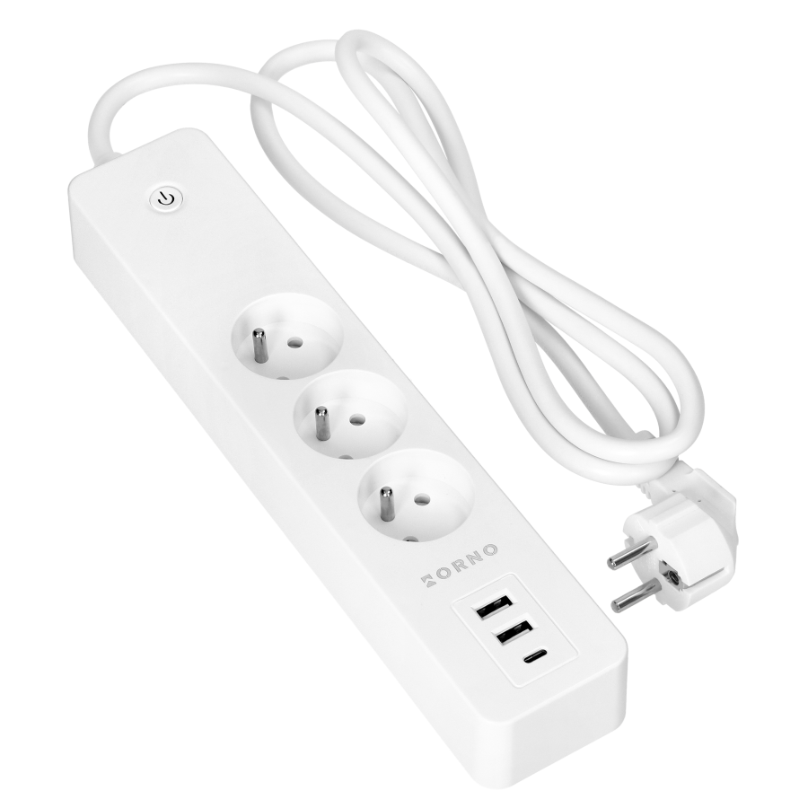 Przedłużacz z 3 gniazdami z uziemieniem i wyłącznikiem 3xUSB, Tuya Smart Wi-Fi, biały