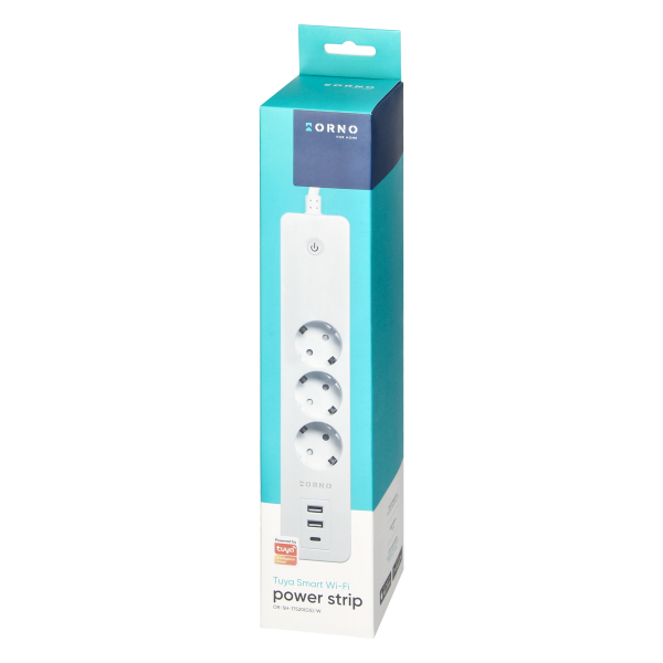 Przedłużacz z 3 gniazdami Schuko z uziemieniem i wyłącznikiem 3xUSB, Tuya Smart Wi-Fi, biały Przedłużacz z 3 gniazdami Schuko z uziemieniem i wyłącznikiem 3xUSB, Tuya Smart Wi-Fi, biały