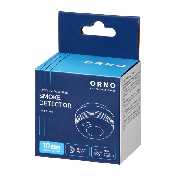 Battery-powered smoke detector, 9V battery, lifetime 10 years