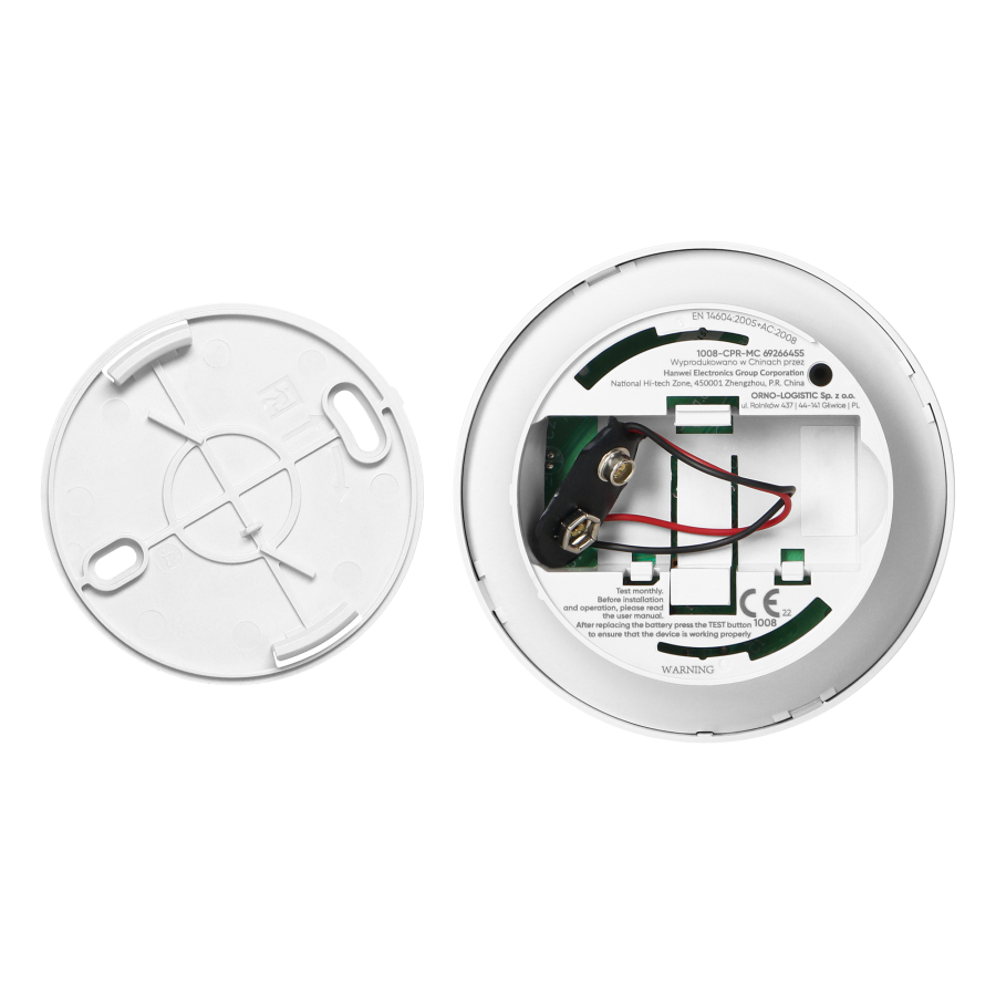 Battery-powered smoke detector, 9V battery, lifetime 10 years