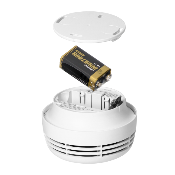Battery-powered smoke detector, 9V battery, lifetime 10 years