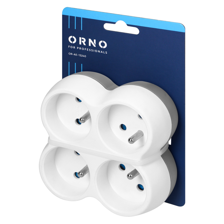 Power socket splitter 4x2P+E, white-grey