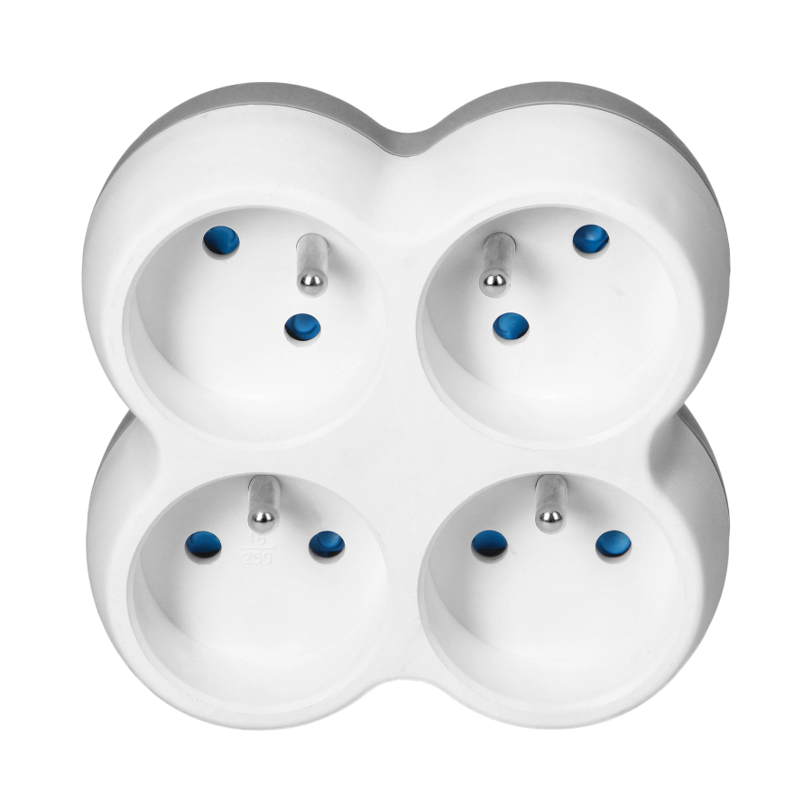 Power socket splitter 4x2P+E, white-grey
