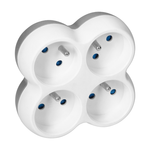 Power socket splitter 4x2P+E, white-grey