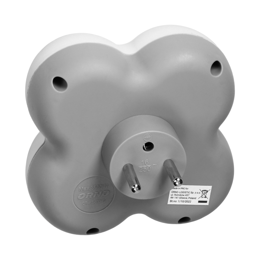 Power socket splitter 4x2P+E, white-grey