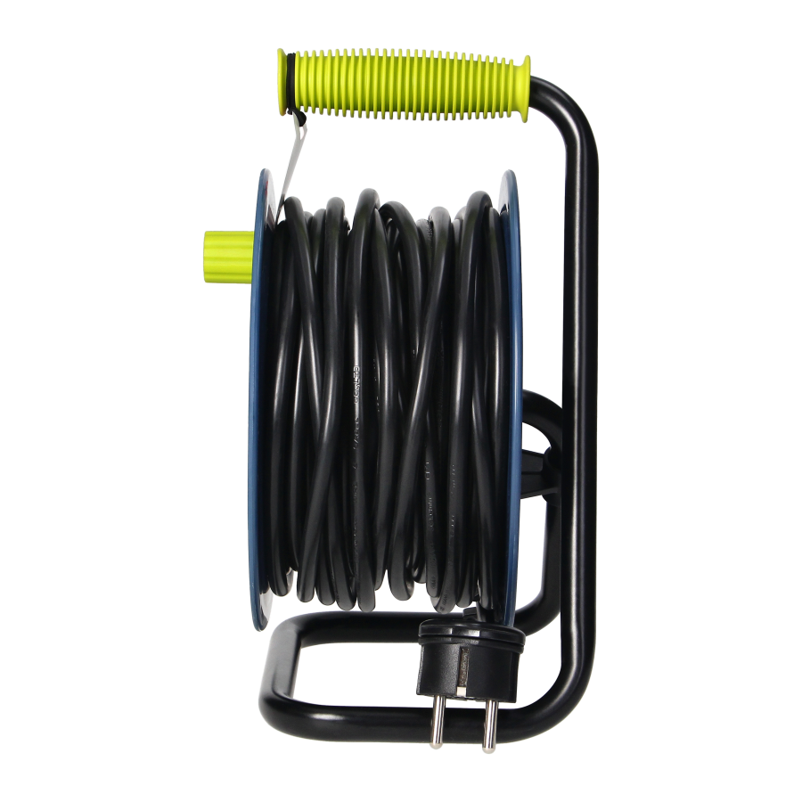 MINI cable reel with 4 sockets 2P+E, metal stand, cable: PVC H05VV-F 3x1mm², 15m, lime