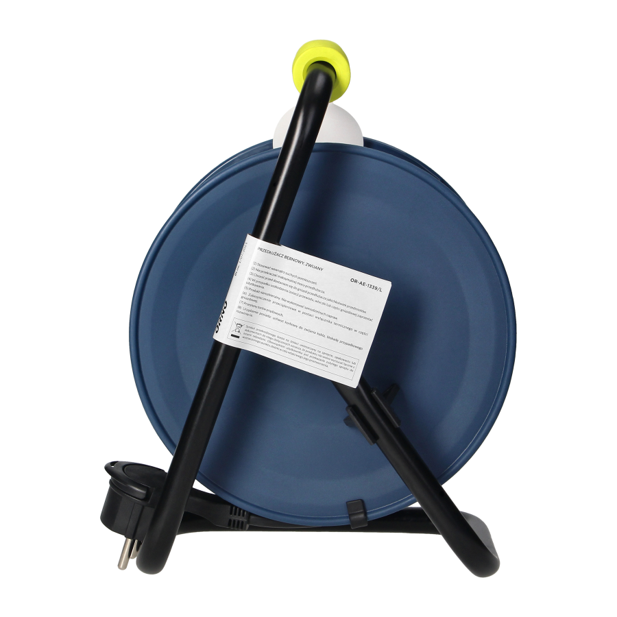 Przedłużacz bębnowy MINI, 4 gniazda 2P+Z, metalowy stojak, polwinit H05VV-F 3x1mm² , długość 15m, limonkowy