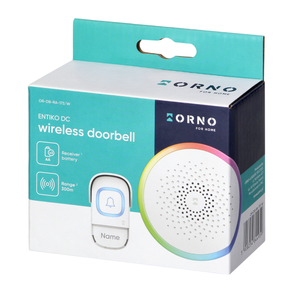 ENTIKO DC, wireless battery-powered doorbell, learning system, 60 sounds, 300m, white