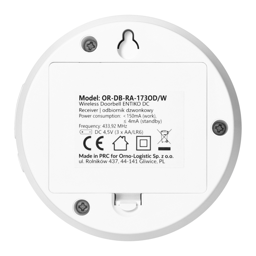 ENTIKO DC, wireless battery-powered doorbell, learning system, 60 sounds, 300m, white