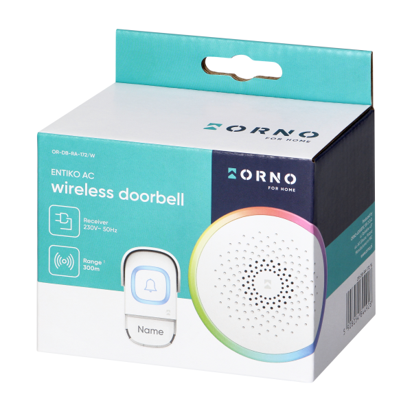 ENTIKO AC, wireless mains-powered doorbell, learning system, 60 sounds, 300m, white