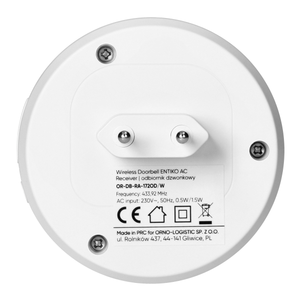 ENTIKO AC, wireless mains-powered doorbell, learning system, 60 sounds, 300m, white