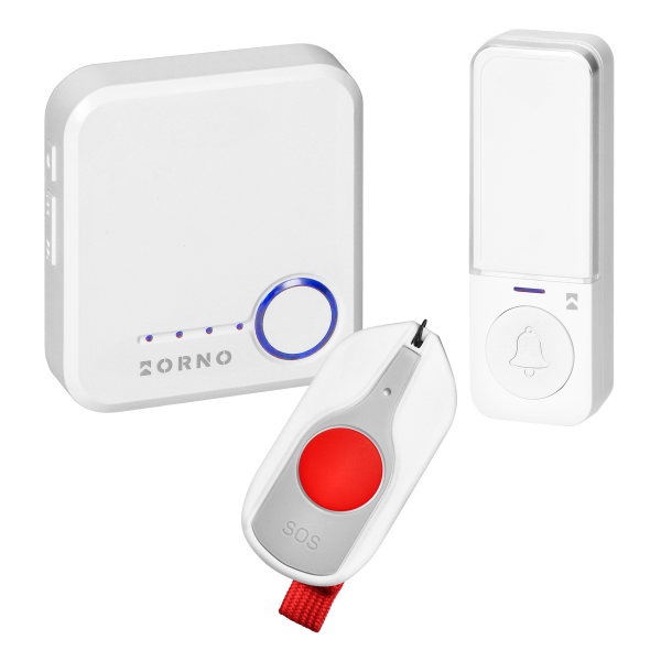 SIGO AC SOS, wireless mains-powered doorbell with battery-free door transmitter and battery-powered SOS transmitter, Wi-Fi, learning system, 52 sounds, 200m, white