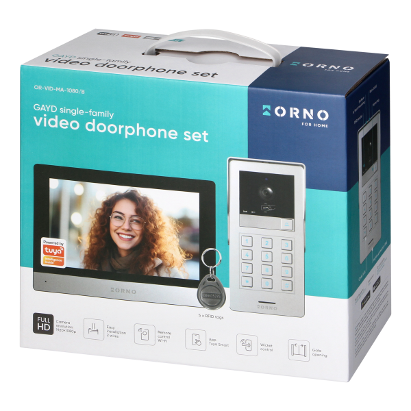 GAYD, zestaw wideodomofonowy jednorodzinny, 2-żyłowy, 8", Wi-Fi, ekran dotykowy, 2MP Full HD, RFID, szyfrator