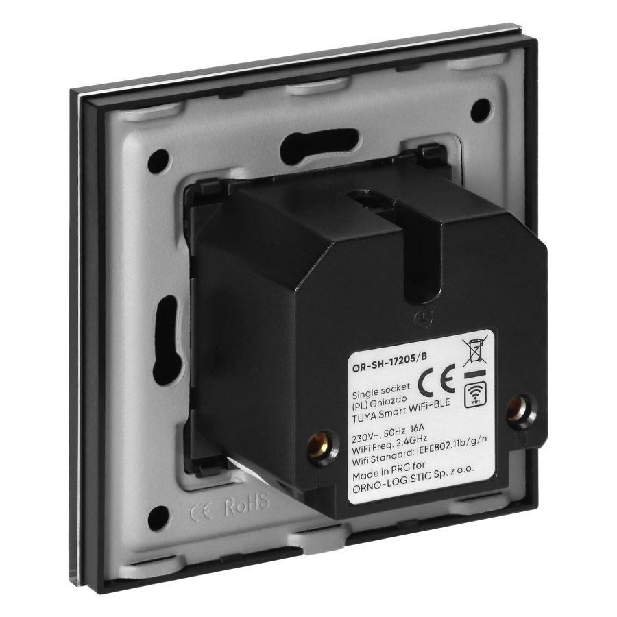 Gniazdo podtynkowe pojedyncze Tuya Smart Wi-Fi, czarne