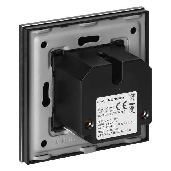 Tuya Smart Wi-Fi flush-mounted single socket, Schuko, black