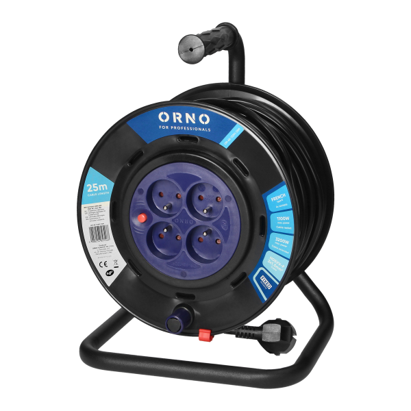 Cable reel, PVC, H05VV-F 3x1.5mm² - 25m, 4 fixed sockets