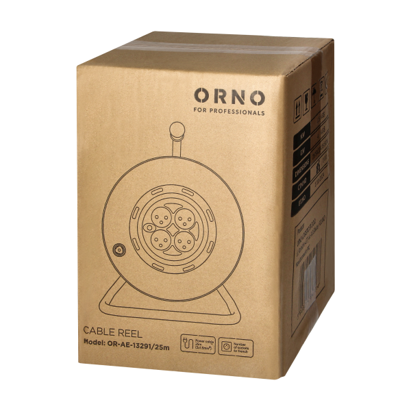 Cable reel, PVC, H05VV-F 3x1.5mm² - 25m, 4 fixed sockets