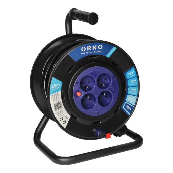 Cable reel, PVC, H05VV-F 3x1.5mm² - 25m, 4 fixed sockets