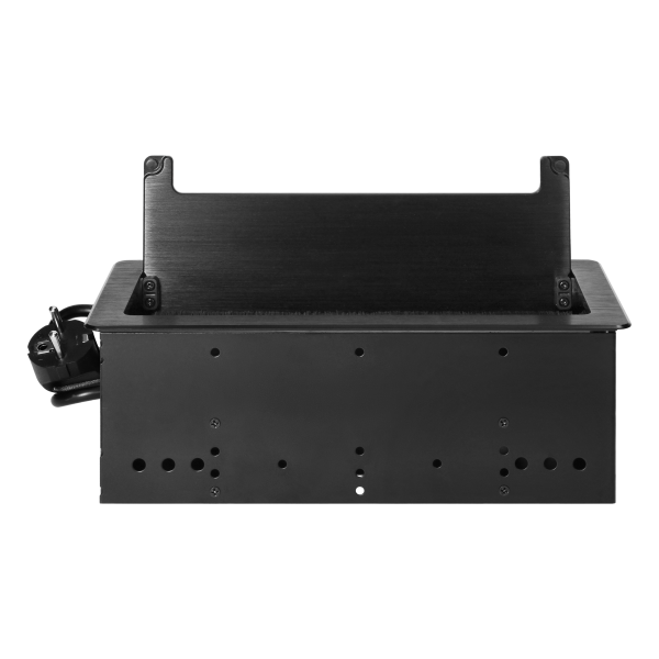 Recessed furniture socket with flat milled edge, anti-dust brush and 1.5m cable, 3x2P+E (French), black