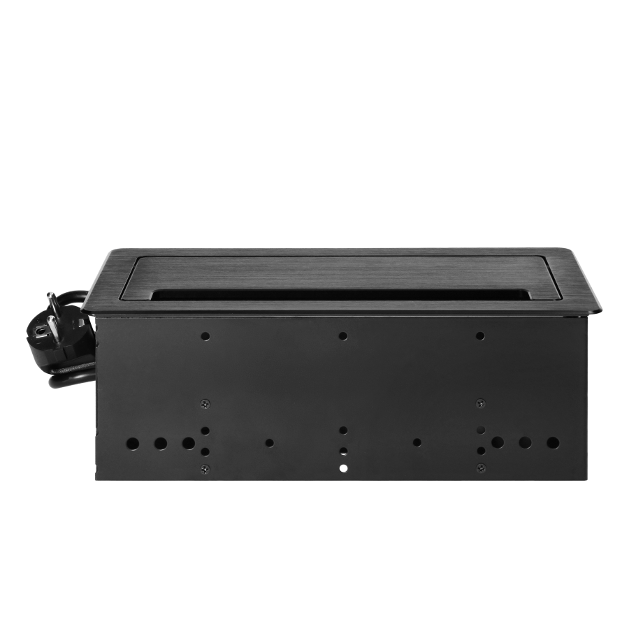 Gniazdo meblowe wpuszczane w blat z płaskim frezowanym rantem, szczotką przeciwkurzową i przewodem 1,5m, 3x2P+Z (Schuko), czarne