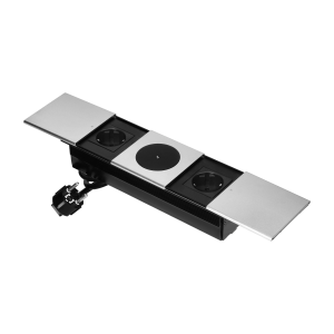 Furniture socket with sliding cover and 1.8m cable, wireless charger 15W, 2x2P+E (Schuko), silver