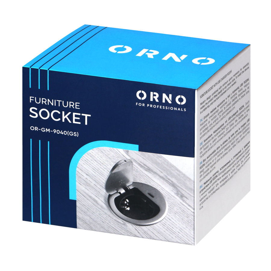 Gniazdo meblowe Ø6cm wpuszczane w blat z pokrywką, ładowarką USB i przewodem 1,9m, 1x2P+Z (Schuko), 1xUSB (typ C; 20W), srebrne