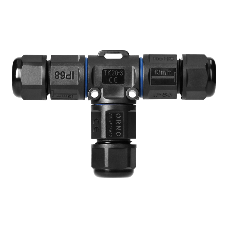 Cable Connector, T-type with quick connector, IP68 3x4mm², 400V/25A