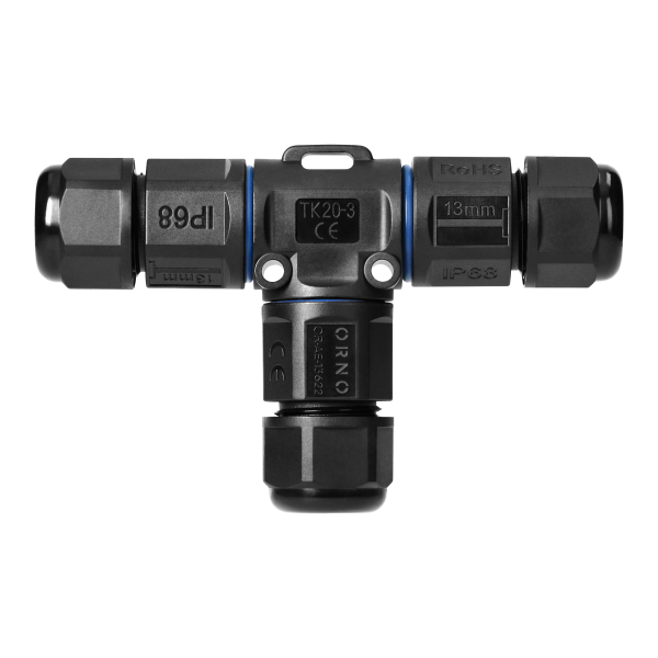 Cable Connector, T-type with quick connector, IP68 3x4mm², 400V/25A