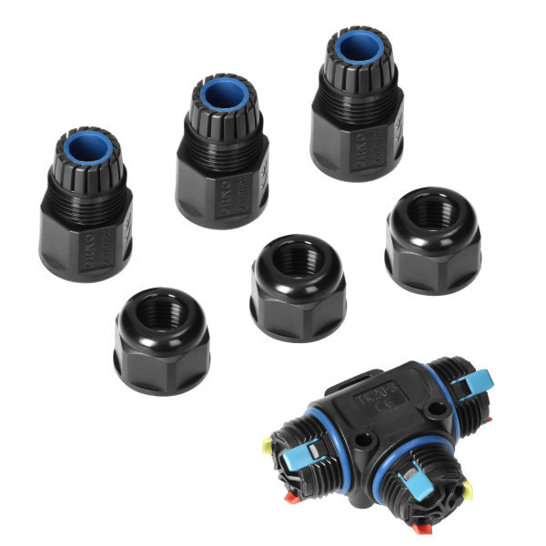 Cable Connector, T-type with quick connector, IP68 3x4mm², 400V/25A