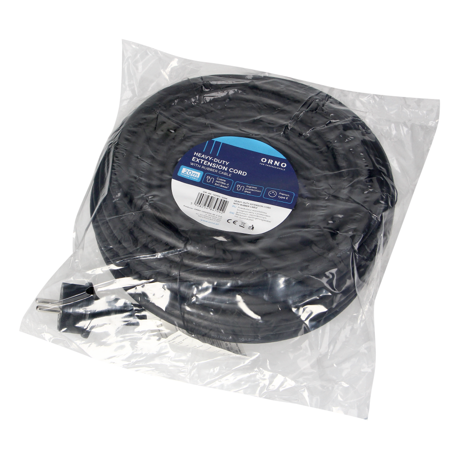 Heavy-duty extension cord with rubber cord 20m long, IP44