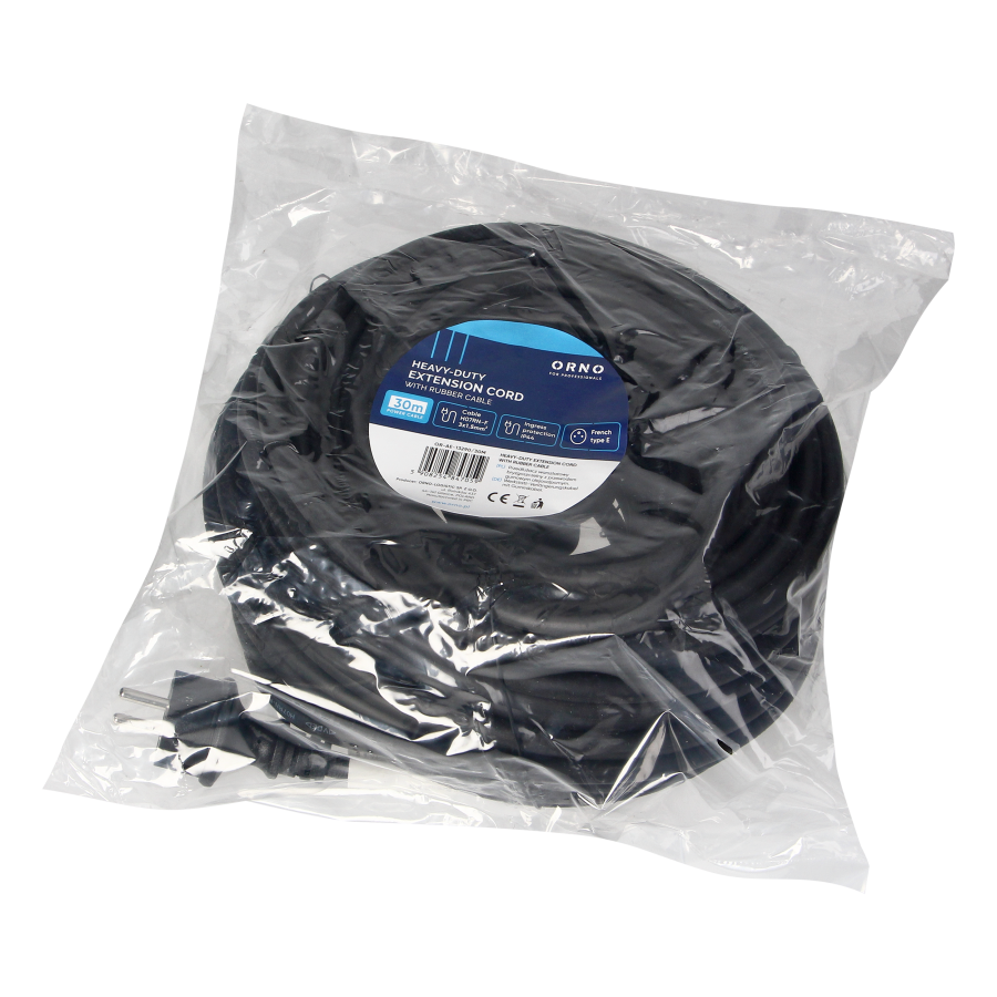 Heavy-duty extension cord with rubber cord 30m long, IP44