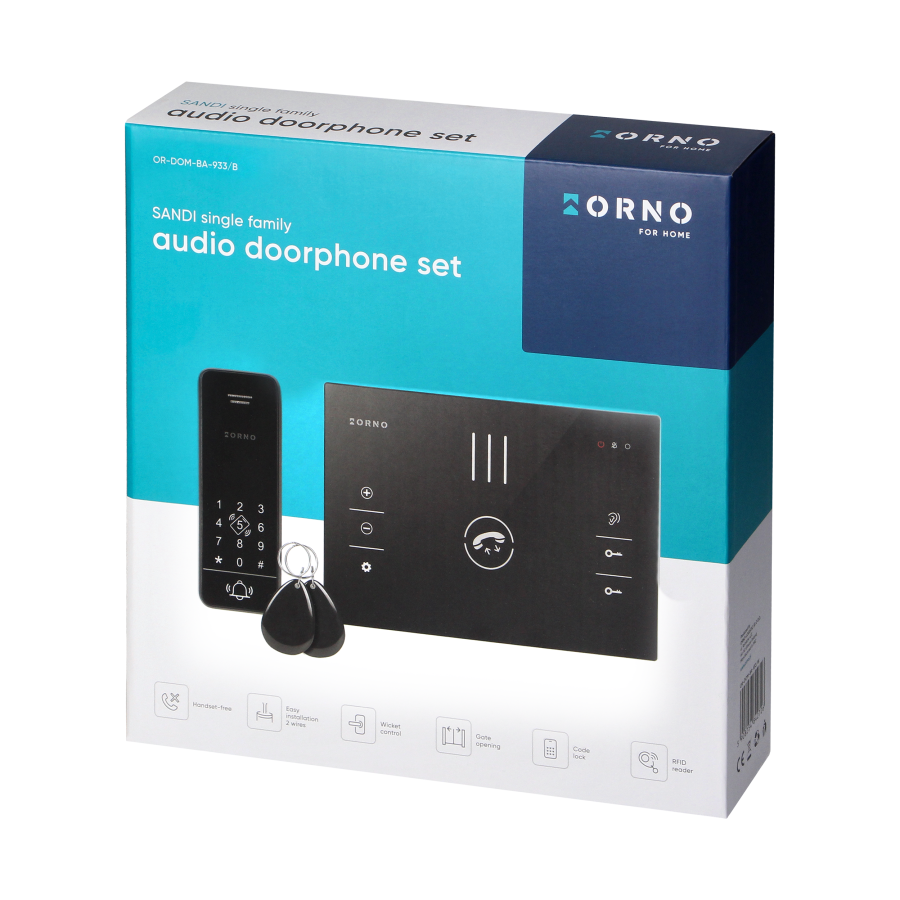 SANDI, zestaw domofonowy jednorodzinny, bezsłuchawkowy 2-żyłowy, szyfrator, RFID, czarny