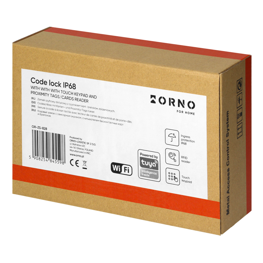 Zamek szyfrowy dotykowy z czytnikiem kart i breloków zbliżeniowych, Wi-Fi, IP68, 1 przekaźnik 3A, Powered by Tuya