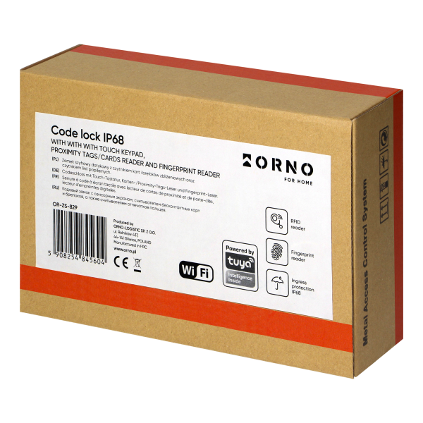 Code lock with proximity card/tags reader and fingerprint reader, Wi-Fi, IP68, 1 relay output (3A), Powered by Tuya