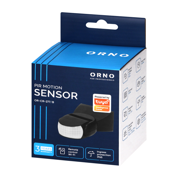 Czujnik ruchu 180° 2 sensory, IP65, 1200W, czarny, TUYA Smart Wi-Fi