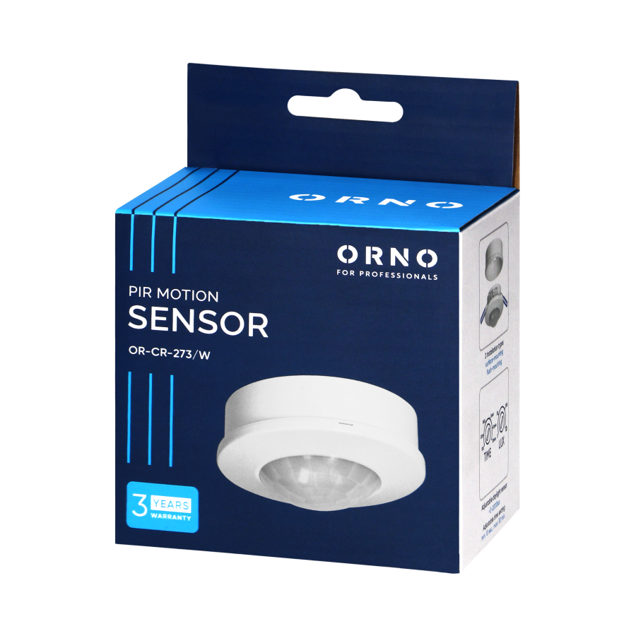 PIR motion sensor 360°, IP20, 1200W, max range 8m, white