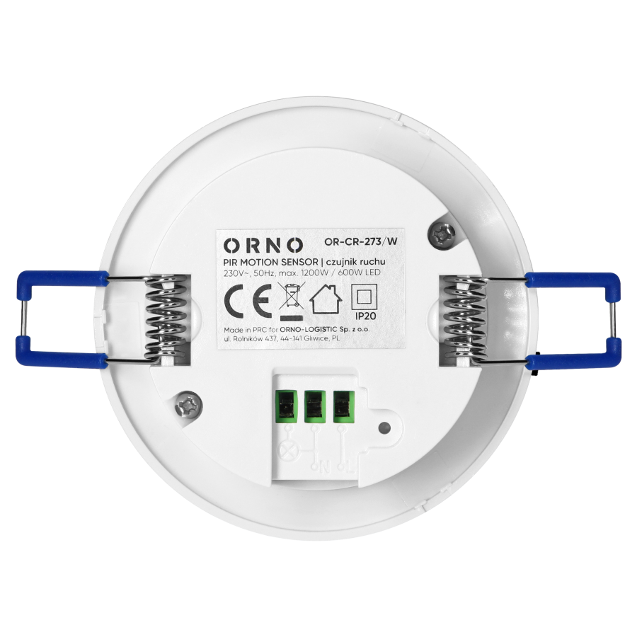 Czujnik ruchu 360°, IP20, 1200W, zasięg max. 8m, biały