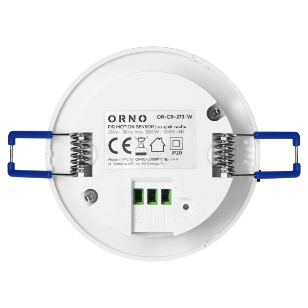 Czujnik ruchu 360°, IP20, 1200W, zasięg max. 8m, biały