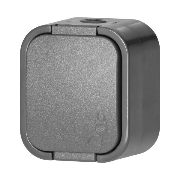 Surface-mounted single socket 2P+E, splash-proof with cover B2, IP54, NT-16B2, gray